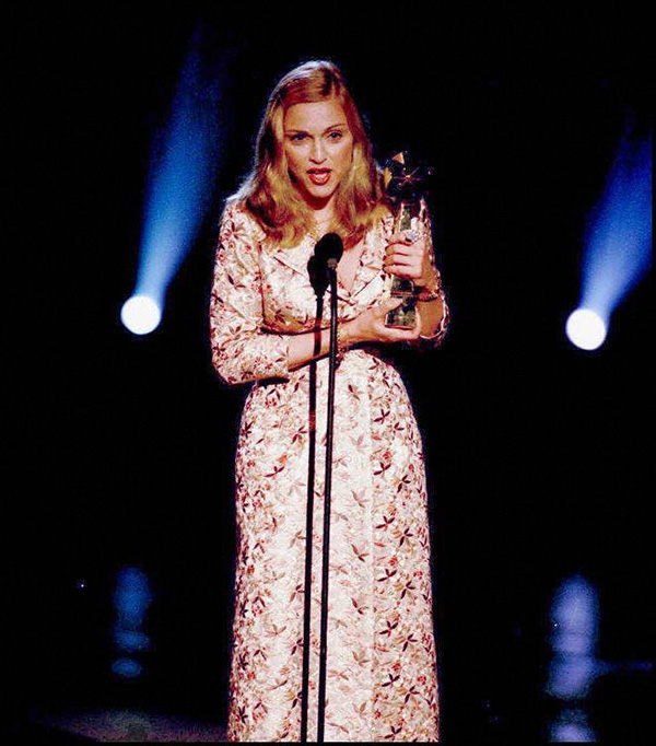 Madonna accepts the Artist Achievement Award at the 1996 Billboard Music Awards