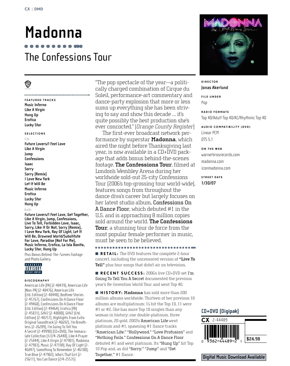 Confessions Tour DVD official sheet