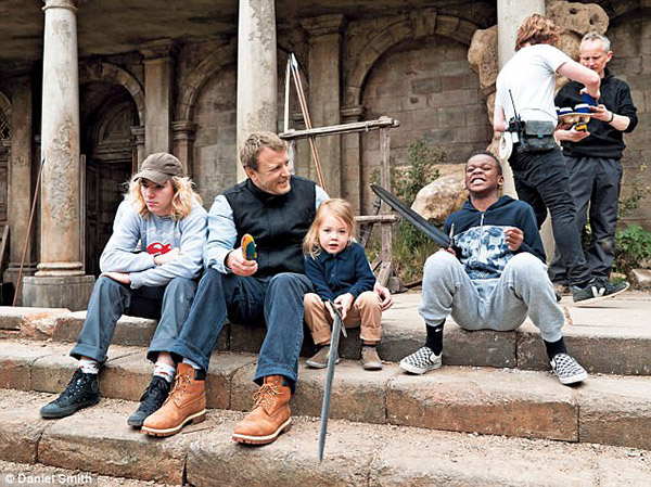 Guy Ritchie on the King Arthur set with sons Rocco, Rafael and David