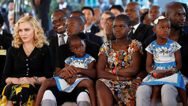 Madonna and her kids at the opening of the Mercy James Center in Malawi