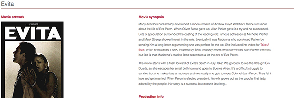 Movie page for Evita
