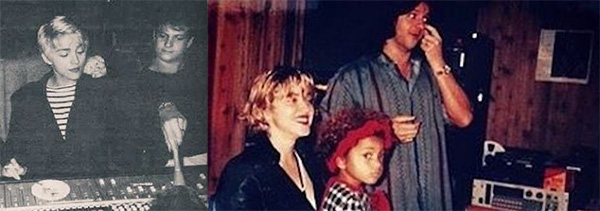 Madonna with Leonard in the studio during the True Blue (L) and I'm Breathless (R) sessions.