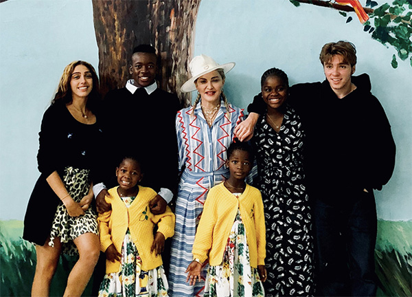Madonna and her children during a visit in Malawi