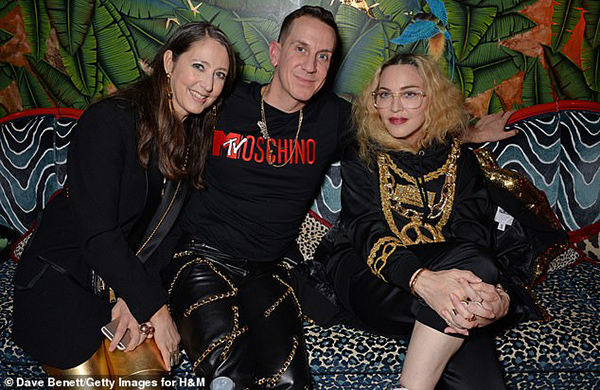 Friends in high places: Madonna showed off her incredibly smooth complexion at the Moschino x H&M party at Annabel's in London on Tuesday night