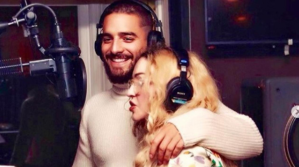 Madonna and Maluma in the recording studio