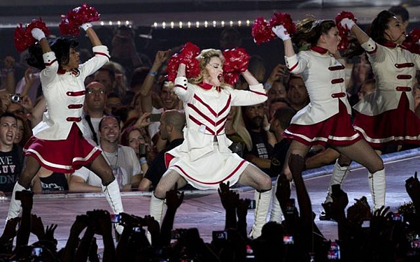 Madonna performs at the Ramat Gan stadium near Tel Aviv on May 31, 2012. (photo credit: Ariel Schalit/AP)