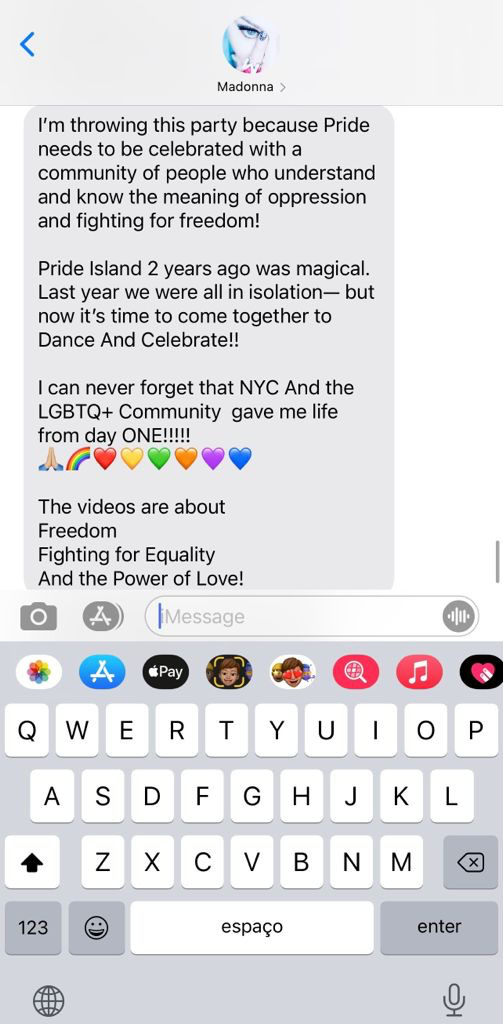 Madonna's text message announcing her Pride auction