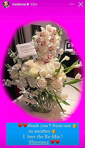 Beyonce sends flowers to Madonna