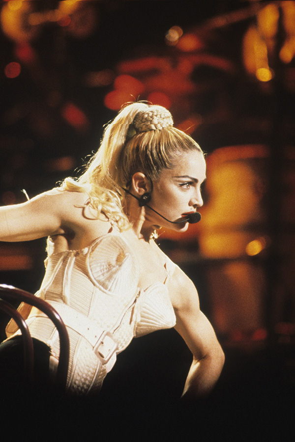 Madonna performs at the 1990 Blond Ambition Tour