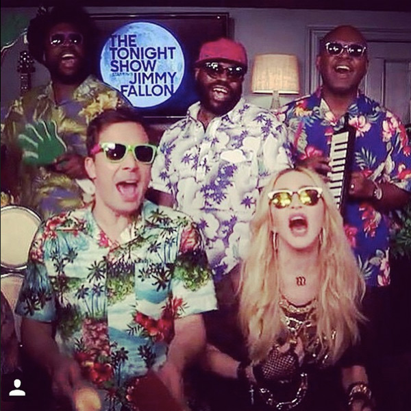 Madonna and Jimmy Fallon sing 'Holiday' using classroom instruments