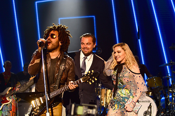 Lenny Kravitz, Leonardo DiCaprio and Madonna at the 2017 gala