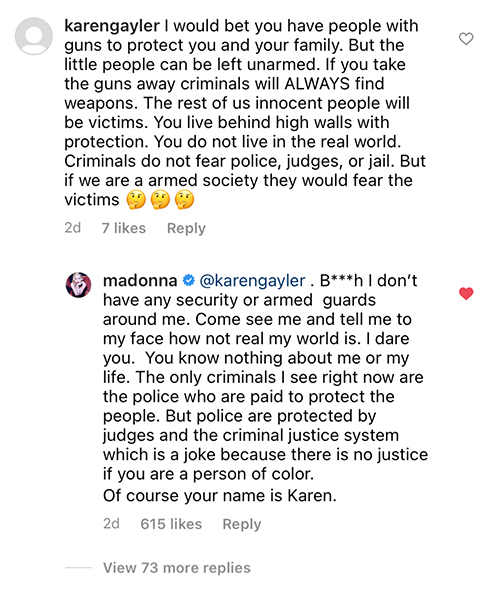 Madonna reacts to the comment of an anonymous troll